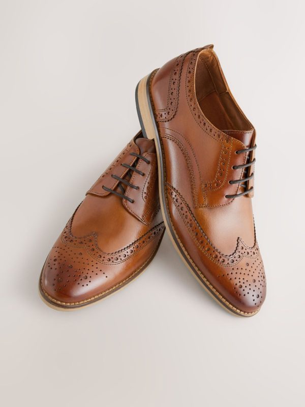 Singertrad582468 Brown Sdard Fit Leather Contrast Sole Brogue Shoes - Image 3