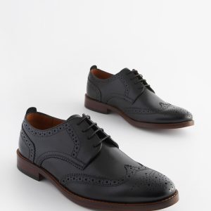 Singertrad582477 Black Wide Fit Leather Contrast Sole Brogue Shoes