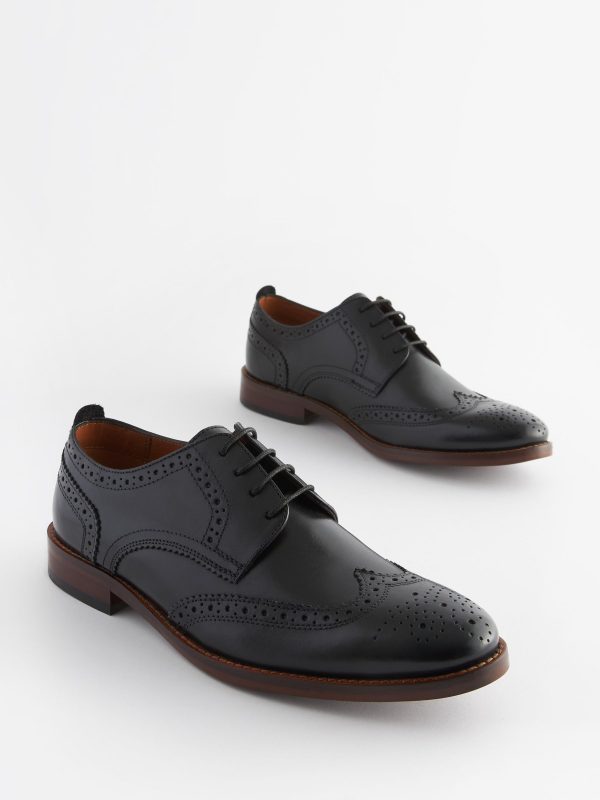 Singertrad582477 Black Wide Fit Leather Contrast Sole Brogue Shoes