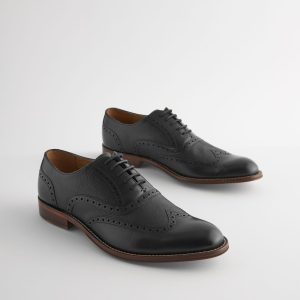 Singertrad582473 Black Leather Wing Cap Brogue Shoes