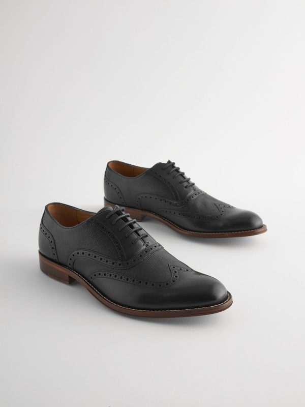 Singertrad582473 Black Leather Wing Cap Brogue Shoes