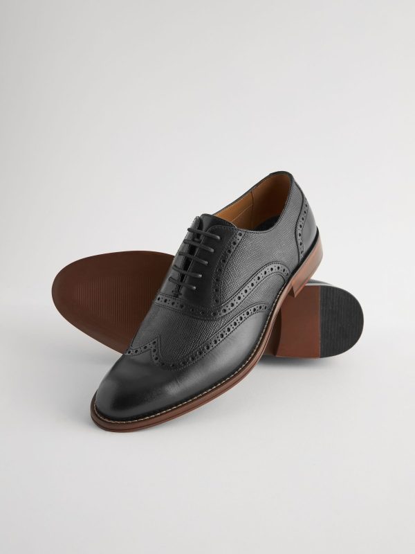 Singertrad582473 Black Leather Wing Cap Brogue Shoes - Image 6