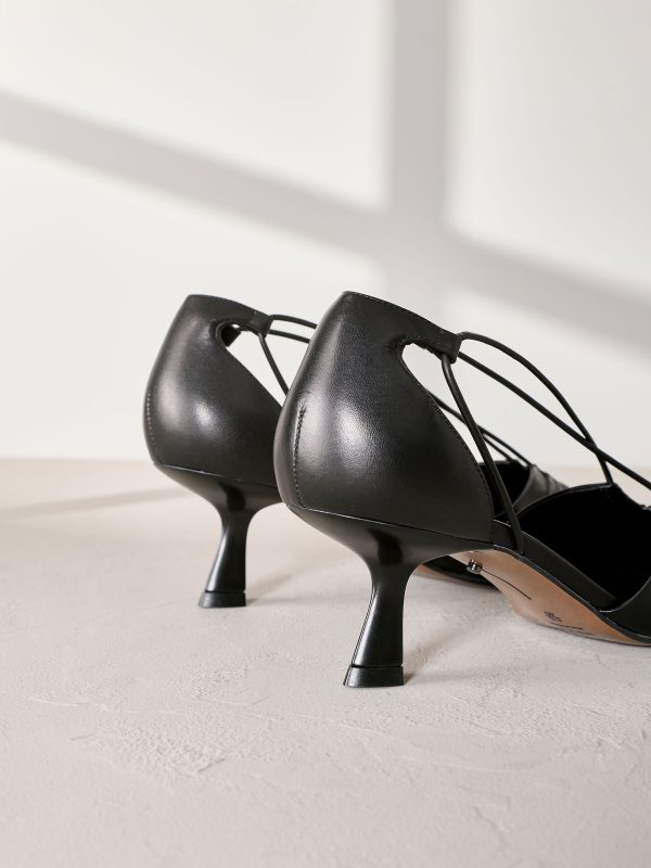 Singertrad582496 Black Signature Leather Point Toe Tube Strap Kitten Heels - Image 6