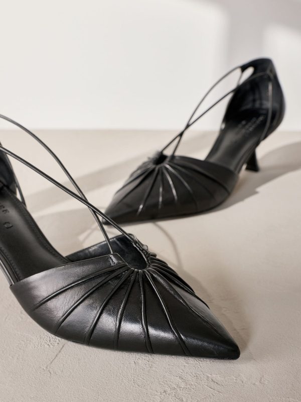 Singertrad582496 Black Signature Leather Point Toe Tube Strap Kitten Heels - Image 8