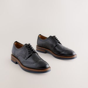 Singertrad582475 Black Sdard Fit Leather Contrast Sole Chunky Brogues Shoes