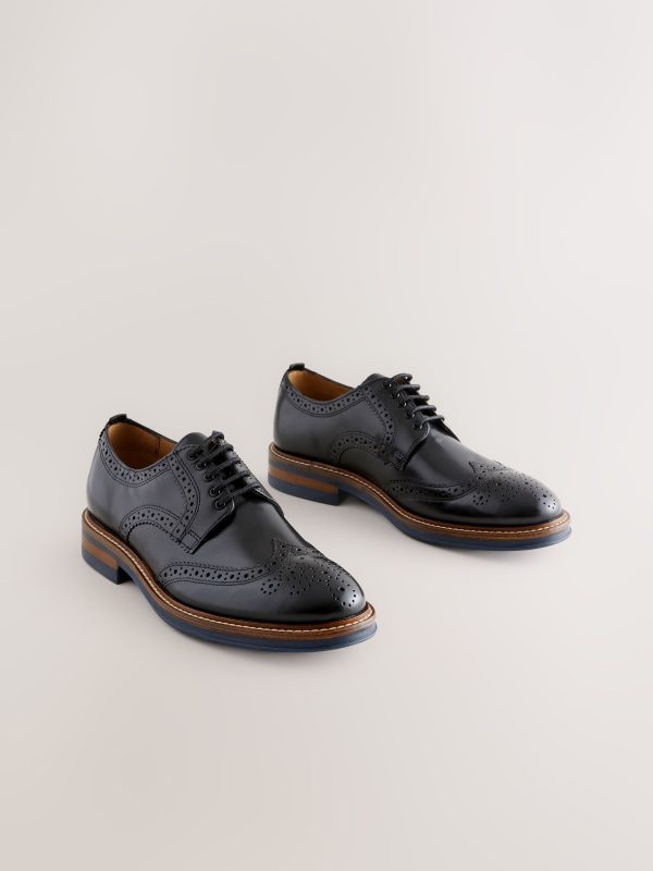 Singertrad582475 Black Sdard Fit Leather Contrast Sole Chunky Brogues Shoes