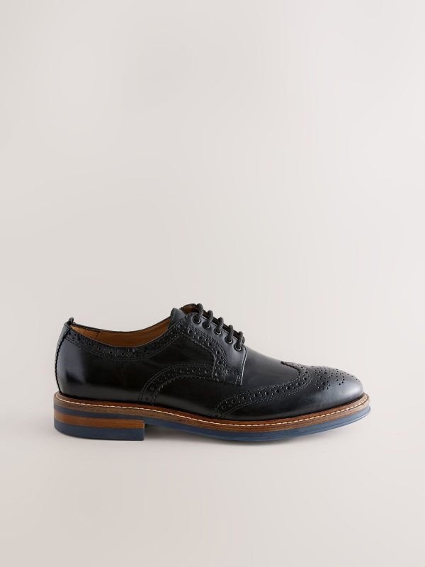 Singertrad582475 Black Sdard Fit Leather Contrast Sole Chunky Brogues Shoes - Image 2