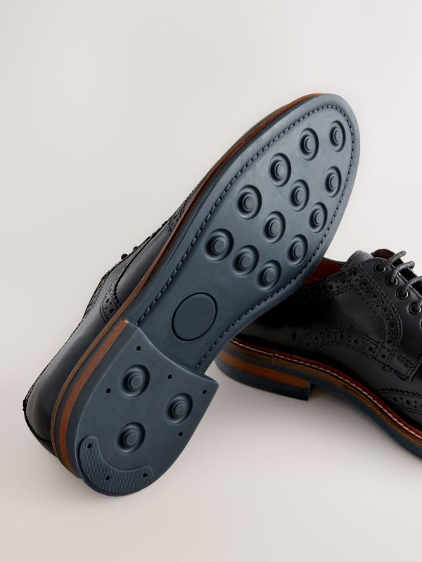 Singertrad582475 Black Sdard Fit Leather Contrast Sole Chunky Brogues Shoes - Image 4