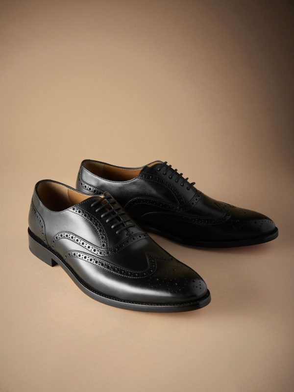 Singertrad582470 Black Sdard Fit Signature Italian Leather Wingcap Brogue Shoes