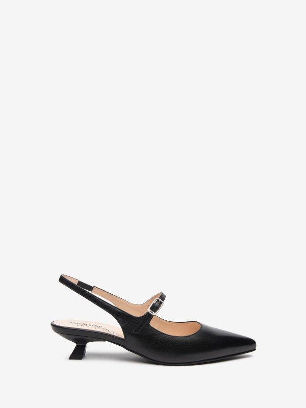 Singertrad582495 Black Leather Slingback Kitten Heels - Image 2