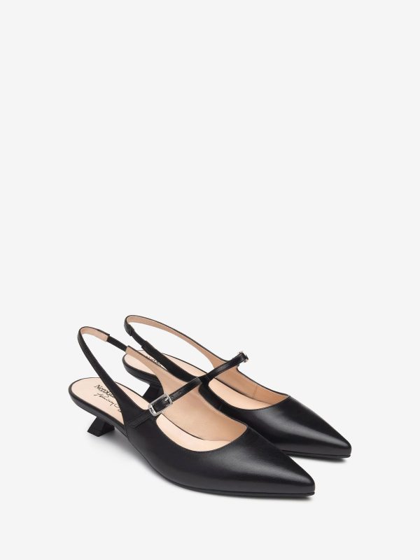 Singertrad582495 Black Leather Slingback Kitten Heels - Image 3