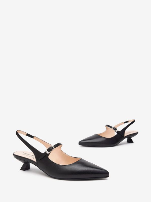 Singertrad582495 Black Leather Slingback Kitten Heels - Image 4