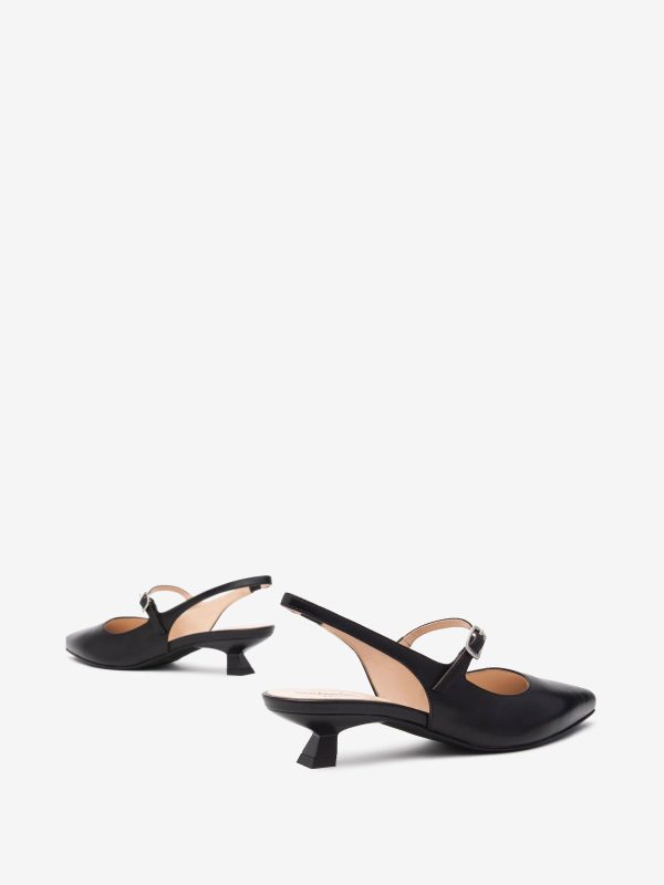 Singertrad582495 Black Leather Slingback Kitten Heels - Image 5