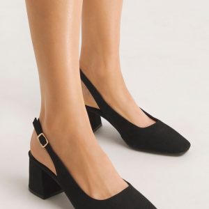 Singertrad582494 Black Flexi Sole Kitten Heel Slingback Block Heels Shoes In Wide Fit