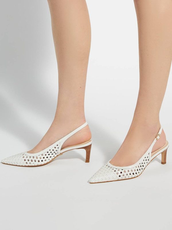 Singertrad582484 White Divided Weave Kitten Slingback Shoes